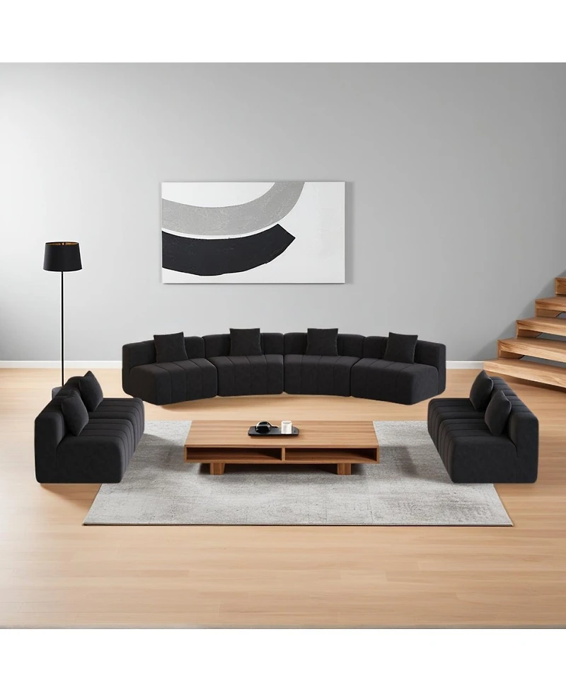 Streamdale Furniture Chenille Curved Sectional Sofa with 8 Pillows, Curved Symmetrical Modular Sofa