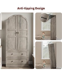 gaomon 72" Tall Arched Kitchen Pantry Cabinet Farmhouse Wooden Storage with 2 Drawers & Wood Doors Freestanding Buffet Sideboard