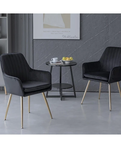 Boyel Living Velvet Dining Chair Set of 2, Modern Mid-Back Accent Chairs with Gold Plated Legs, Upholstered for Room