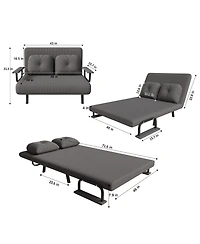 Rainsken Corduroy Convertible Loveseat Sofa Bed with 5-Level Adjustable Backrest, Modern Folding Couch Sofa with Throw Pillow for Living Room, Bedroom