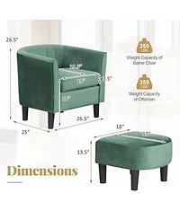 Sugift Upholstered Velvet Barrel Chair with Ottoman Footrest