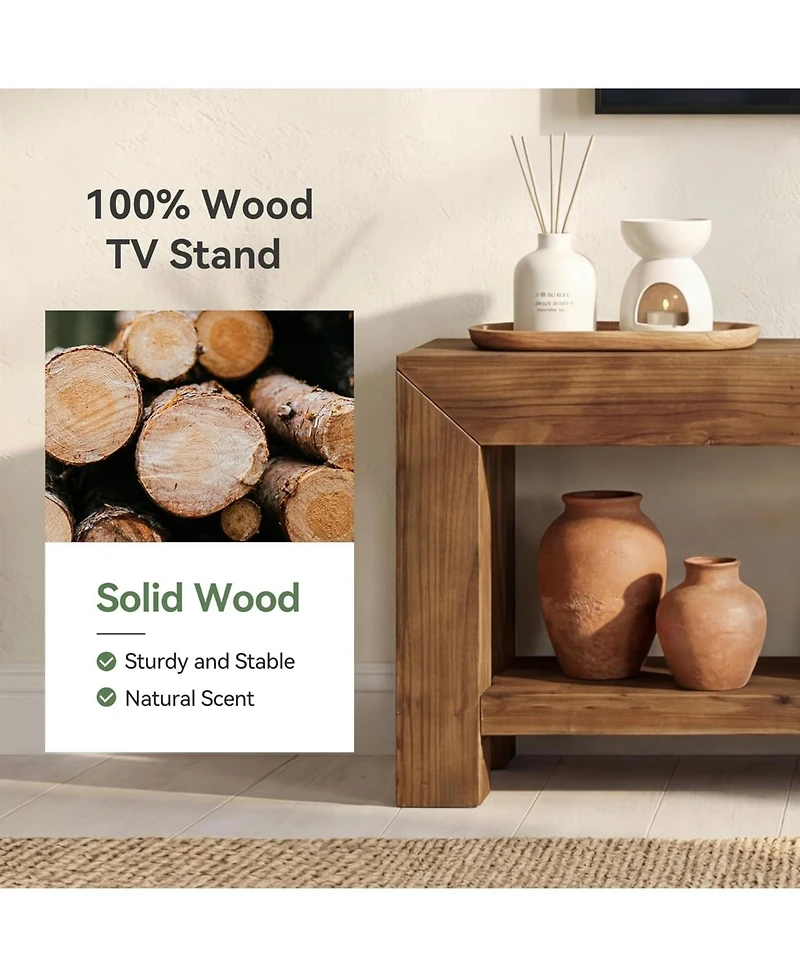 Tribesigns Solid Wood Tv Stand for Tvs up to 75'', 63" TV Console Entertainment Center with Open Storage Shelves