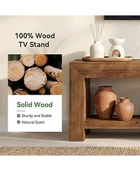 Tribesigns Solid Wood Tv Stand for Tvs up to 75'', 63" TV Console Entertainment Center with Open Storage Shelves