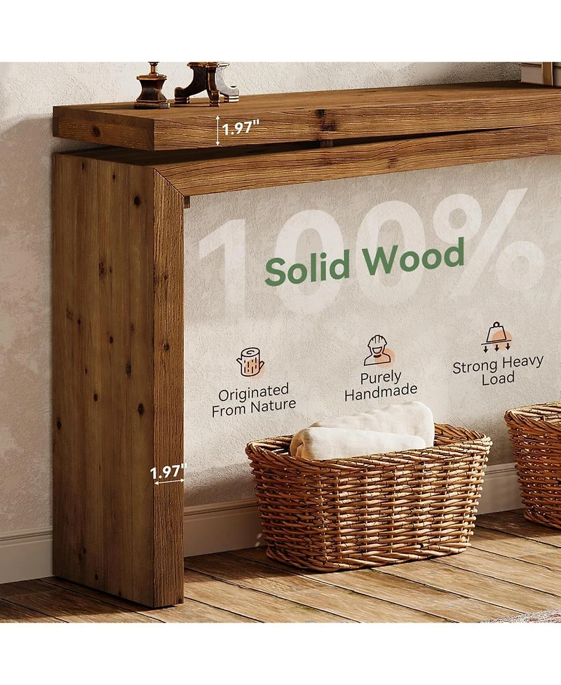 Tribesigns Solid Wood Console Table, 63-Inch Long Farmhouse Sofa Table Behind Couch