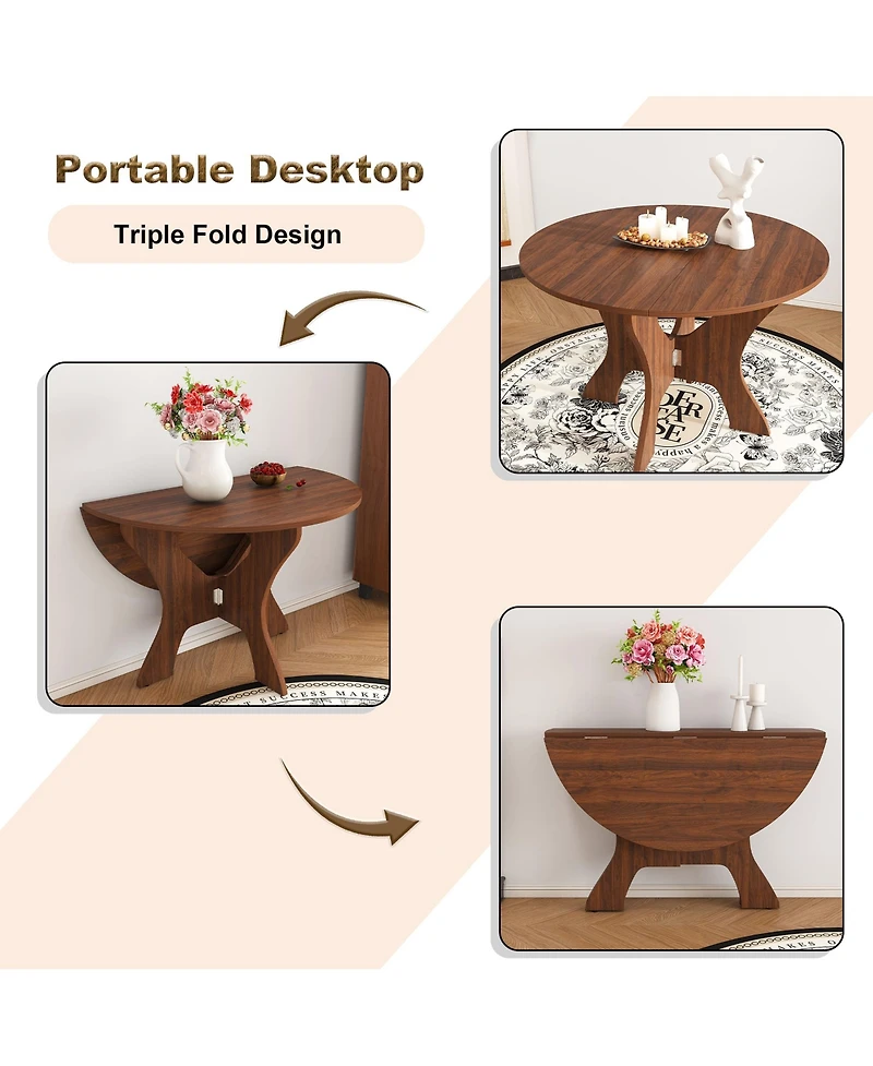 Rainsken Folding Dining Table, Round Mdf Drop Leaf Table for 2–4 People, for Kitchen, Balcony