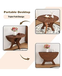 Rainsken Folding Dining Table, Round Mdf Drop Leaf Table for 2–4 People, for Kitchen, Balcony