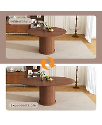 Rainsken Extendable Oval Dining Table, Space Saving Kitchen Storage Table with 2-Tier Shelf and 1 Drawer for 4-6