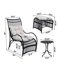 Flynama 3 Piece Wicker Outdoor Patio Furniture Set with Lounge Chair Ottoman Side Table Cushions for Garden Deck Porch