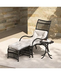 Flynama 3 Piece Wicker Outdoor Patio Furniture Set with Lounge Chair Ottoman Side Table Cushions for Garden Deck Porch