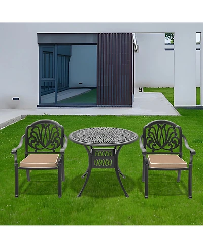 Clihome 3 Piece Bistro Table Set Cast Aluminum Patio Dining Set with Table, Random Color Cushions