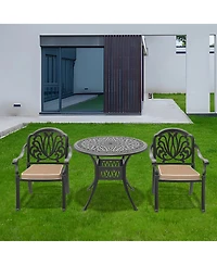 Clihome 3 Piece Bistro Table Set Cast Aluminum Patio Dining Set with Table, Random Color Cushions