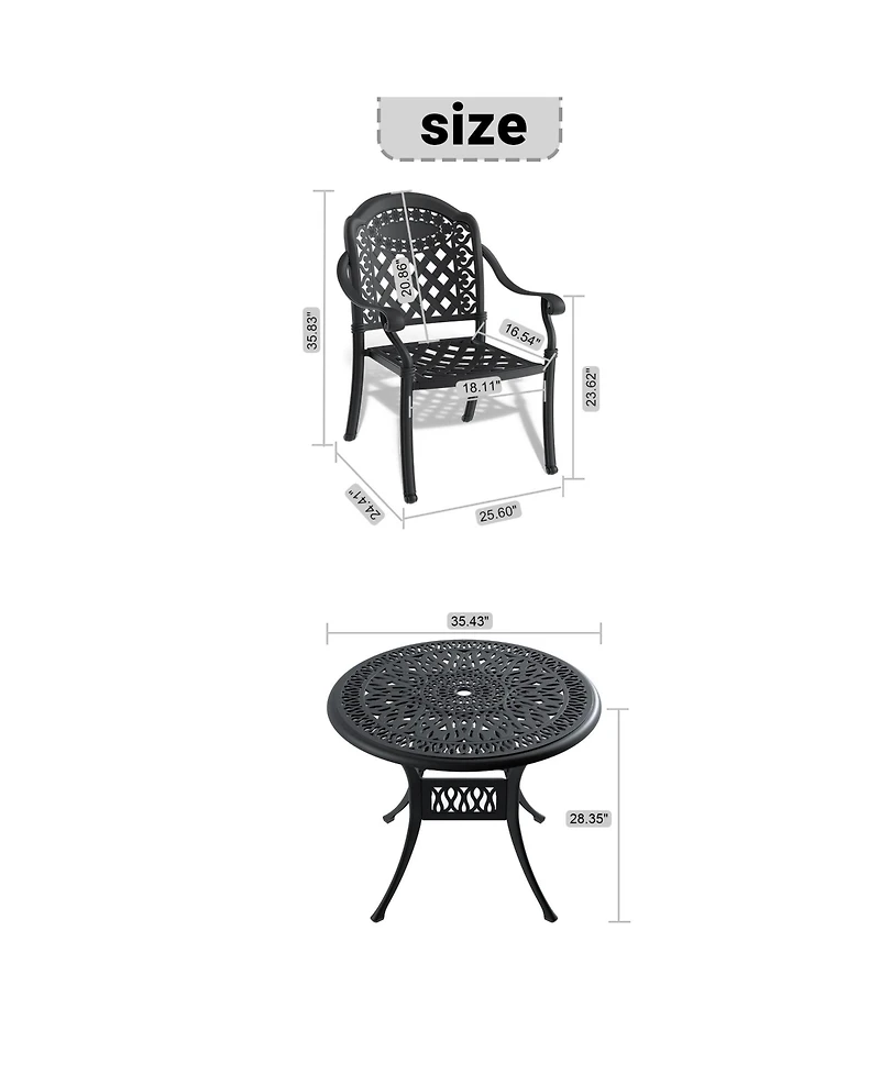 Clihome 3-Piece Bistro Table Set Cast Aluminum Patio Furniture with Cushions