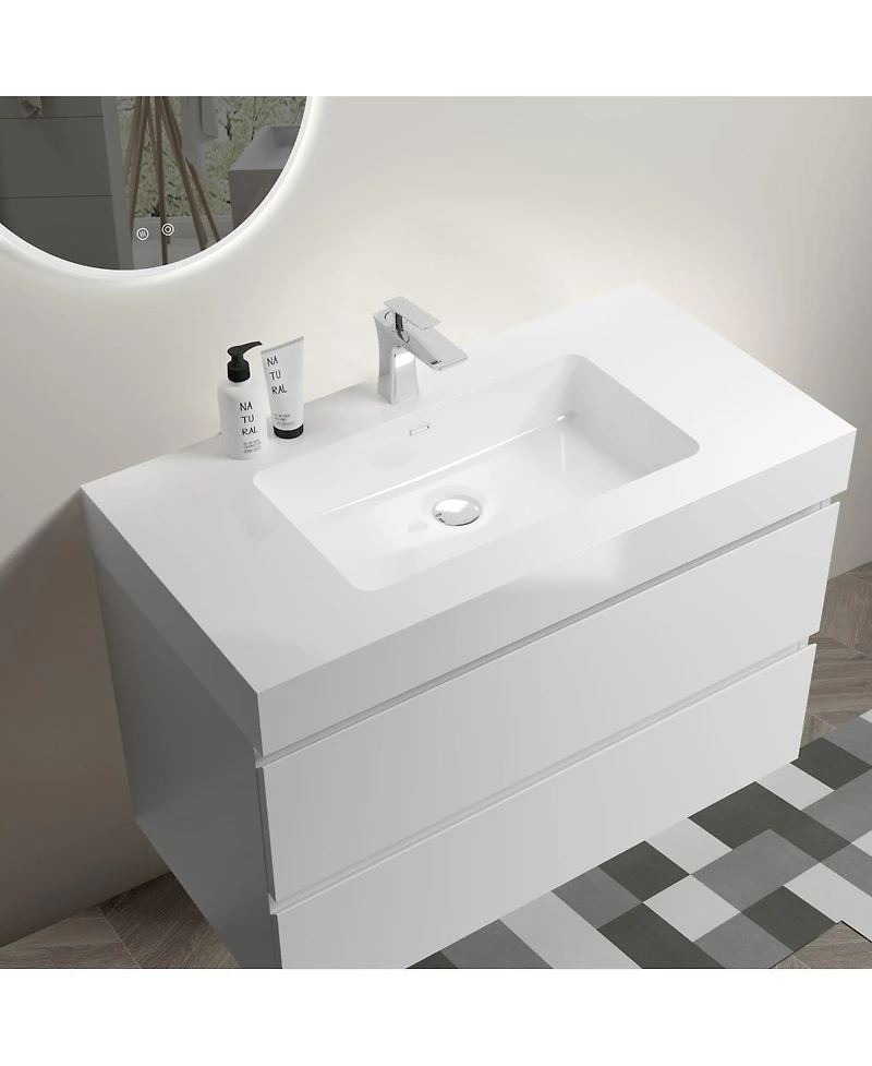 Sillysis 36" Floating Bathroom Vanity with Double Soft Close Drawers, Handle-Free Design & Large Storage for Modern Bathrooms