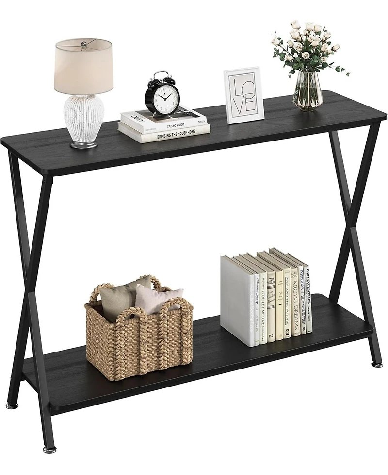 gaomon Slim 2-Tier Industrial Console Table, Space-Saving Sofa Side Table with Storage, Metal Frame for Entryway, Living Room