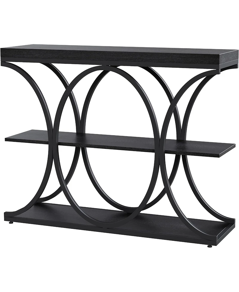 gaomon 39" Narrow Console Table for Entryway, Industrial 3-Tier Sofa Table, Round Metal Base, Storage Shelves
