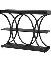 gaomon 39" Narrow Console Table for Entryway, Industrial 3-Tier Sofa Table, Round Metal Base, Storage Shelves