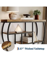 gaomon 39" Farmhouse Entryway Table with Storage, 4-Tier Wooden Console, Metal Geometric Frame, Space-Saving