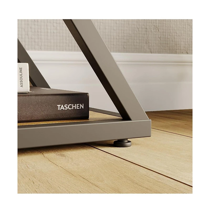 gaomon Industrial 3-Tier Entryway Table, Double X Metal Frames, 2 Storage Shelves, Rustic Wood, Living Room or Hallway