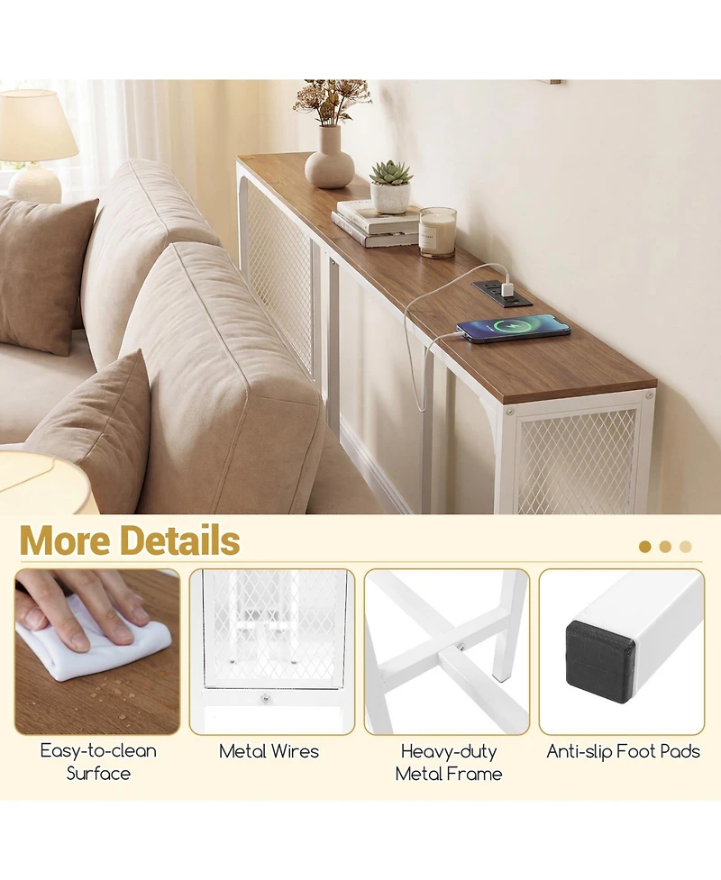 Sugift Narrow Console Table with Built In Power Outlet for Small Spaces