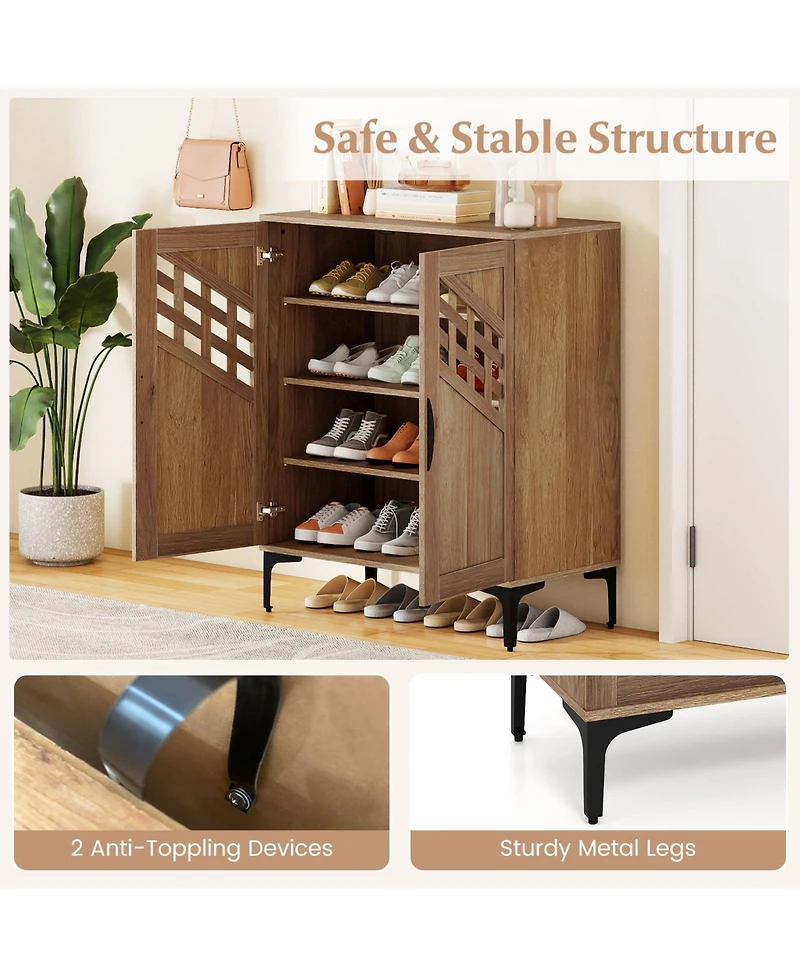 Sugift Farmhouse Shoe Storage Cabinet with Shelves and Metal Legs
