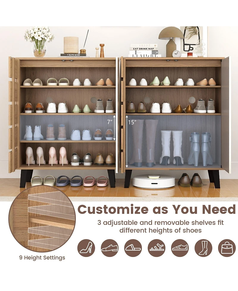 Sugift Farmhouse Shoe Organizer with Louvered Doors and Shelves