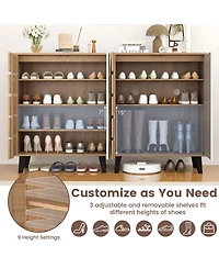 Sugift Farmhouse Shoe Organizer with Louvered Doors and Shelves