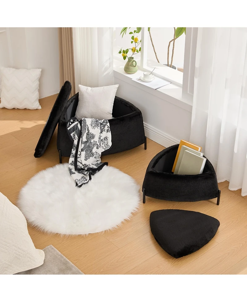 Boyel Living 2-Piece Faux Fur Storage Ottoman Set with Reversible Lid and Metal Legs, Footstool Coffee Table for Room, Bedroom, Entryway