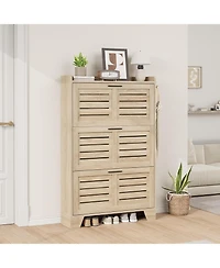 gaomon Freestanding Shoe Storage Cabinet with 3 Flip Drawers and Side Hooks