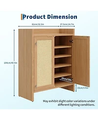 gaomon Freestanding Wooden Rattan Shoe Cabinet with Adjustable Shelves and Guardrail Top