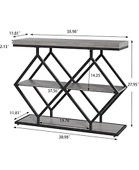 gaomon 3-Tier Entryway Table, Industrial Console Sofa Table, Open Storage Shelves, Diamond Metal Frame