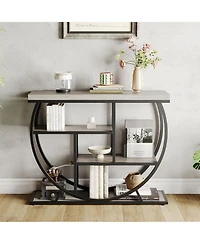 gaomon 39" Farmhouse Entryway Table with Storage, 4-Tier Wooden Console, Metal Geometric Frame, Space-Saving