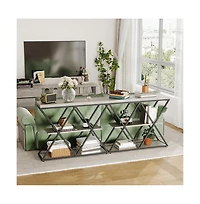gaomon Industrial 3-Tier Entryway Table, Double X Metal Frames, 2 Storage Shelves, Rustic Wood, Living Room or Hallway
