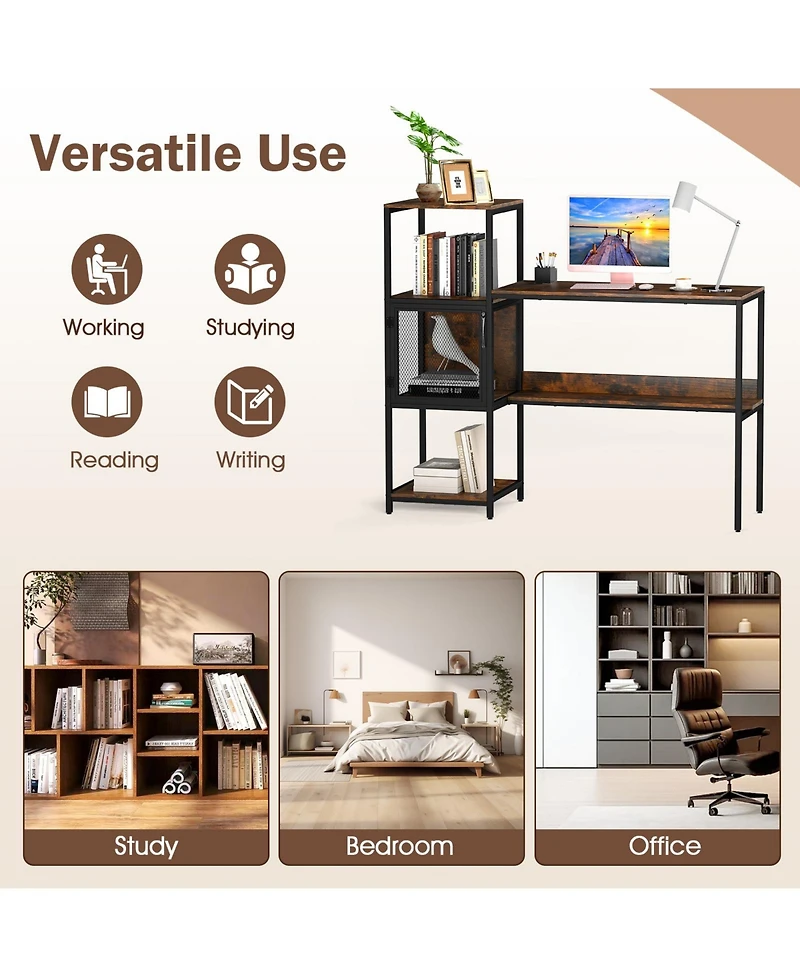 Sugift Computer Desk with Bookshelf Storage Cabinet and Open Shelves