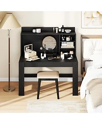 Sugift Modern Computer Desk with Hutch and Storage Shelves