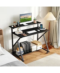 Sugift Rolling Computer Desk with Charging Station and Monitor Shelf