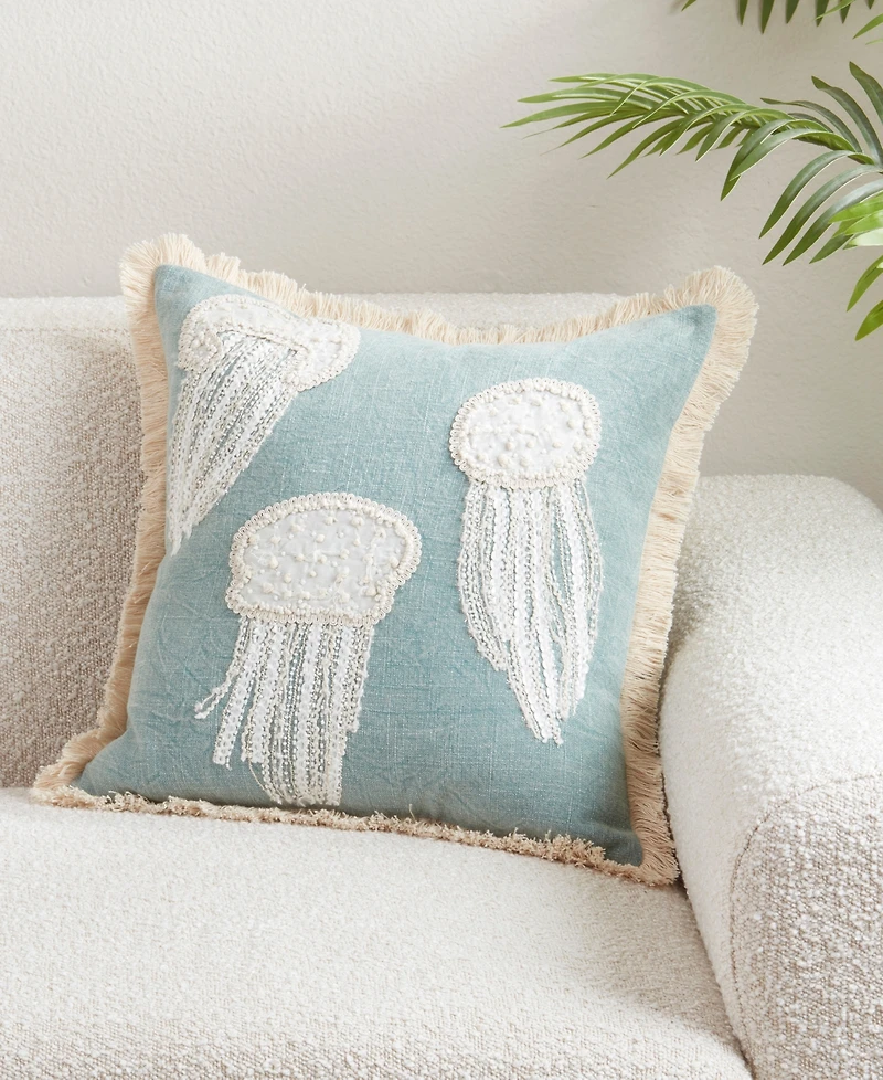 Saro Lifestyle Embroidered Jellyfish Decorative Pillow, 18" x 18"