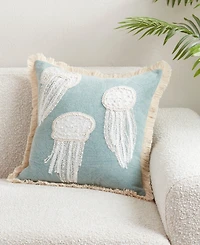 Saro Lifestyle Embroidered Jellyfish Decorative Pillow, 18" x 18"