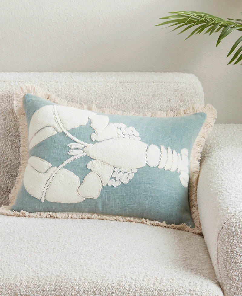 Saro Lifestyle Embroidered Lobster Fringe Decorative Pillow, 14" x 20"