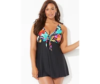 Swimsuits for All Women's Tie Front V-Neck Swimdress