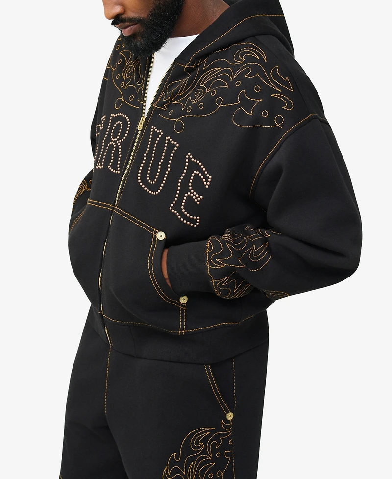 True Religion Men's Rodeo Big T Boxy Zip Hoodie