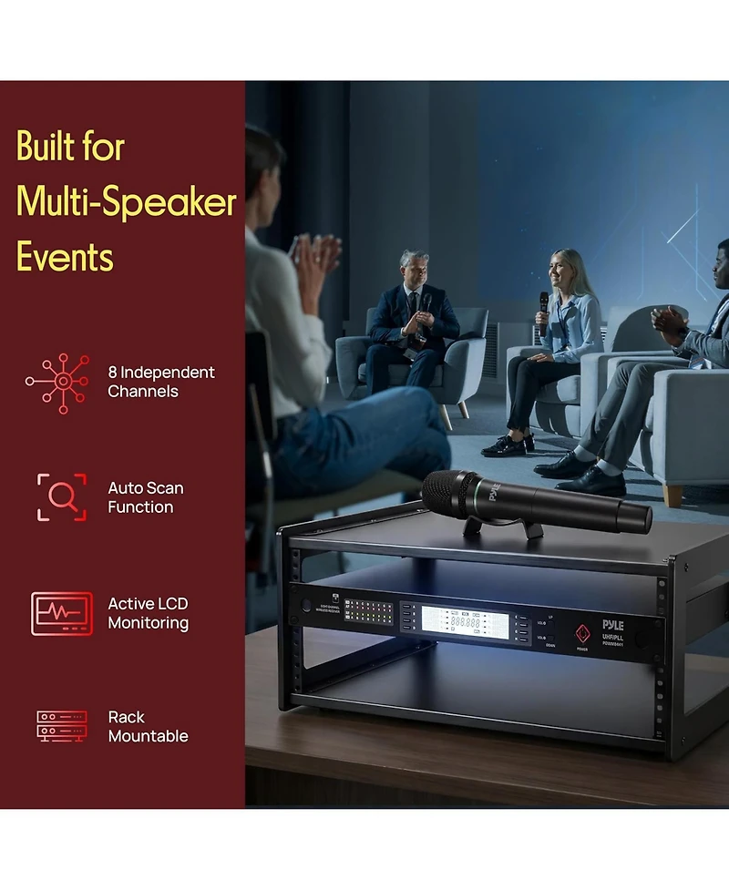 Pyle 8-Channel Wireless Microphone System with Professional Microphones PDWM8441