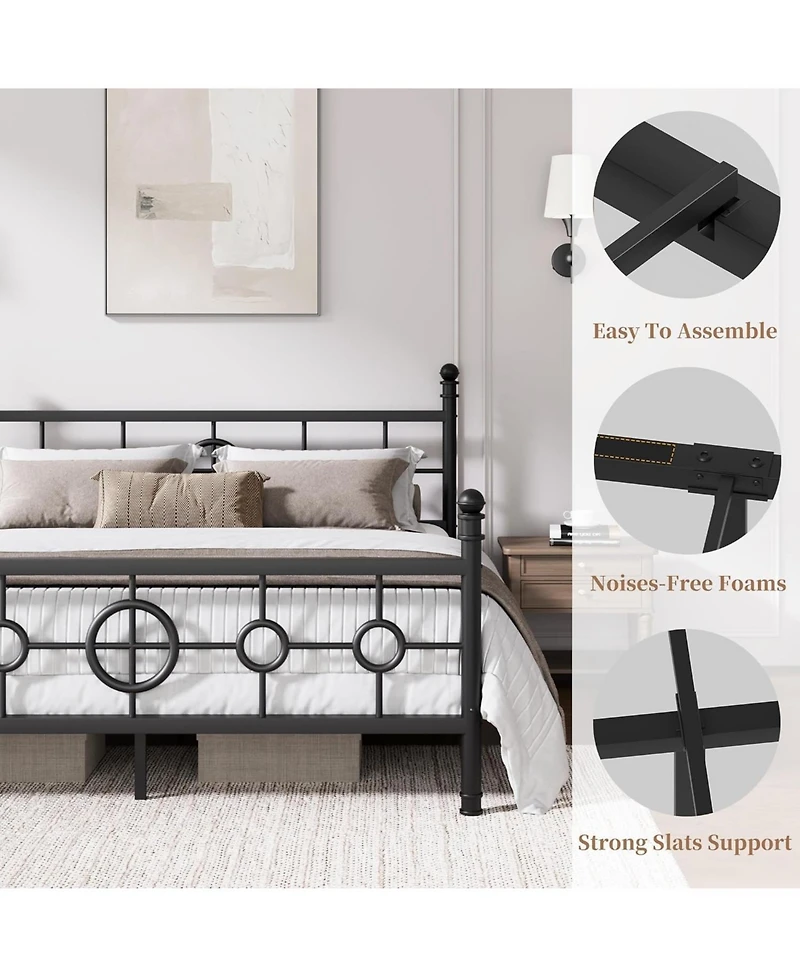 gaomon Metal Bed Frame with Vintage Circular Headboard and Footboard, Heavy-Duty Iron Platform Bed, No Box Spring Needed, Noise-Free Design