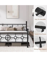gaomon Metal Bed Frame with Vintage Circular Headboard and Footboard, Heavy-Duty Iron Platform Bed, No Box Spring Needed, Noise-Free Design