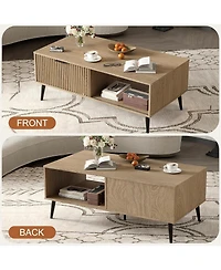 gaomon 41.34" Rectangular Coffee Table, 2-Tier Farmhouse Center Table with Sliding Door, Storage for Living Room, Bedroom