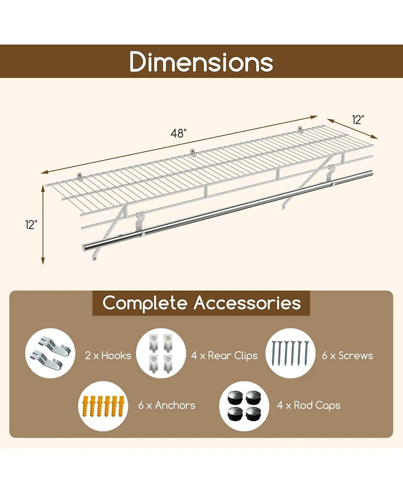 Sugift Wall Mounted Closet Shelves with Ventilated Wire Shelving