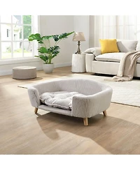 6thdruple Corduroy Dog Sofa with Rubber Wood Legs for Small Breeds