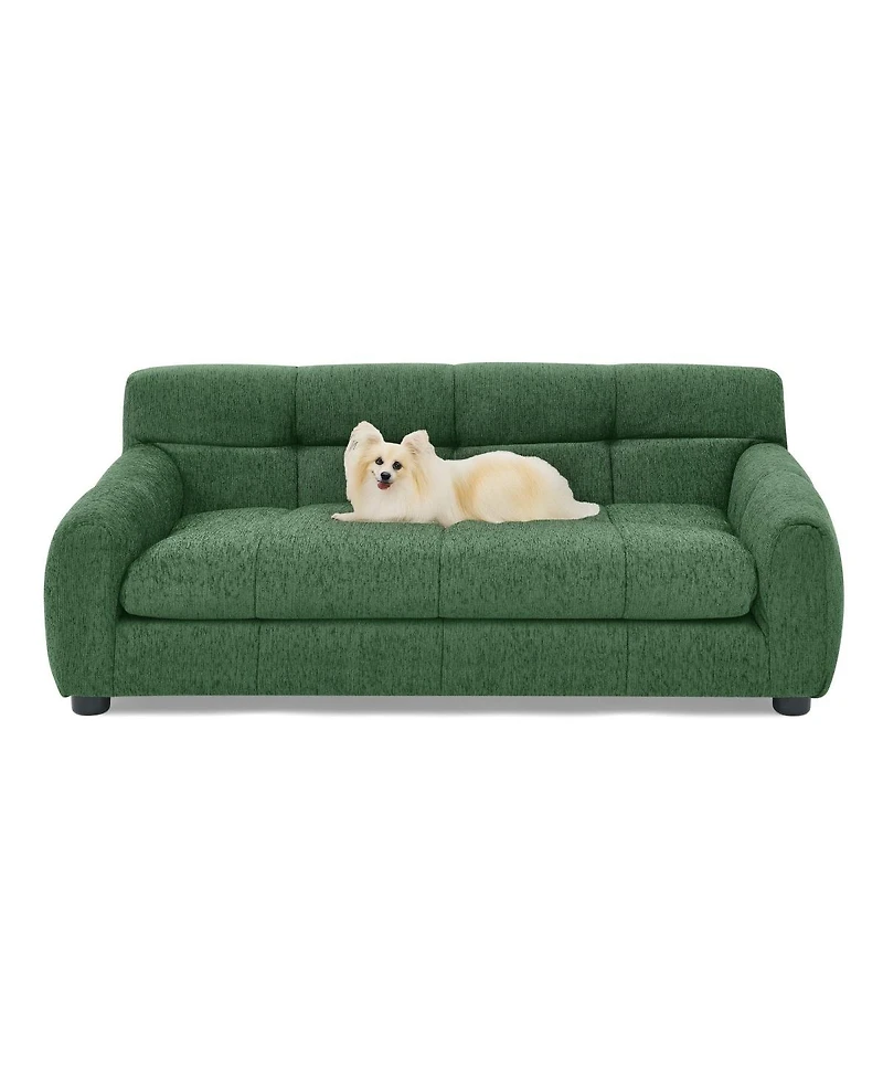 6thdruple 38 Inch Dog Sofa Bed, Green Linen with Armrest and Backrest for Large Medium Breeds