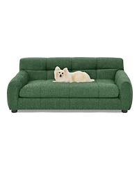 6thdruple 38 Inch Dog Sofa Bed, Green Linen with Armrest and Backrest for Large Medium Breeds