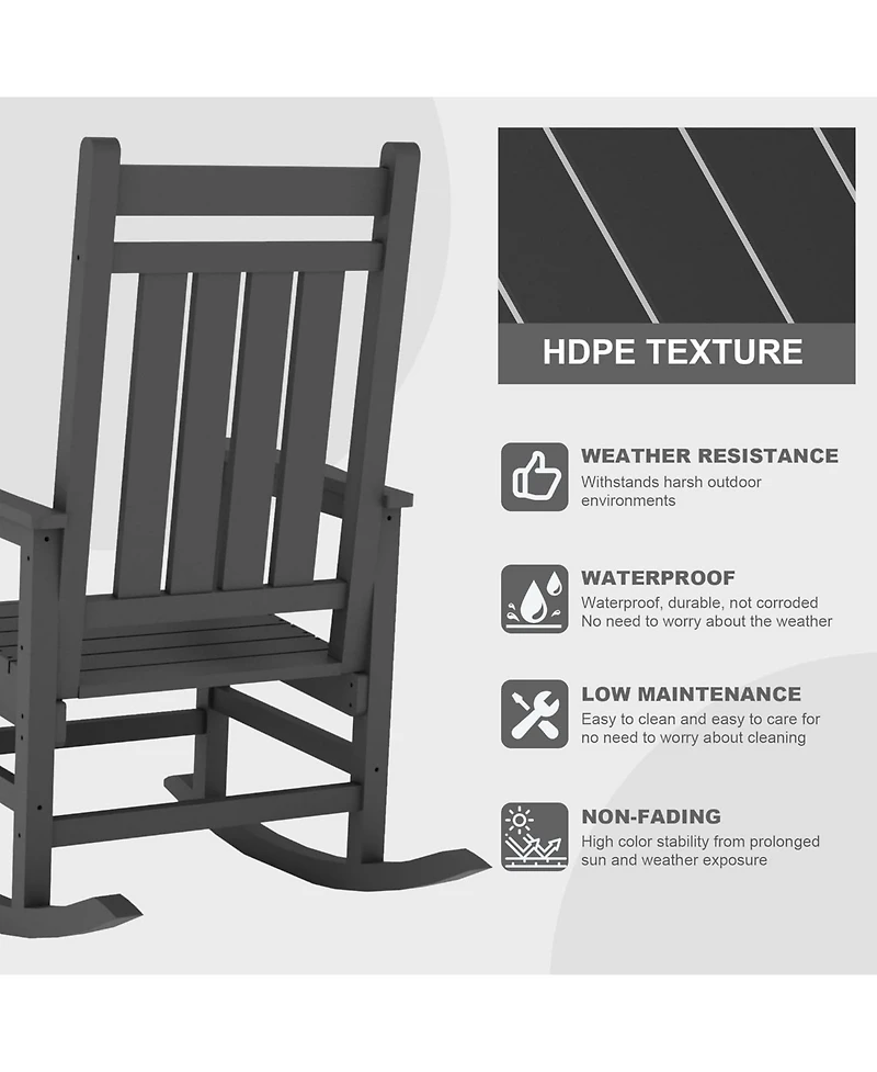 gaomon All-Weather Outdoor Rocker with High Back and Wide Seat, 350 lb Capacity, Stainless Steel Hardware, 80% Pre-Assembled