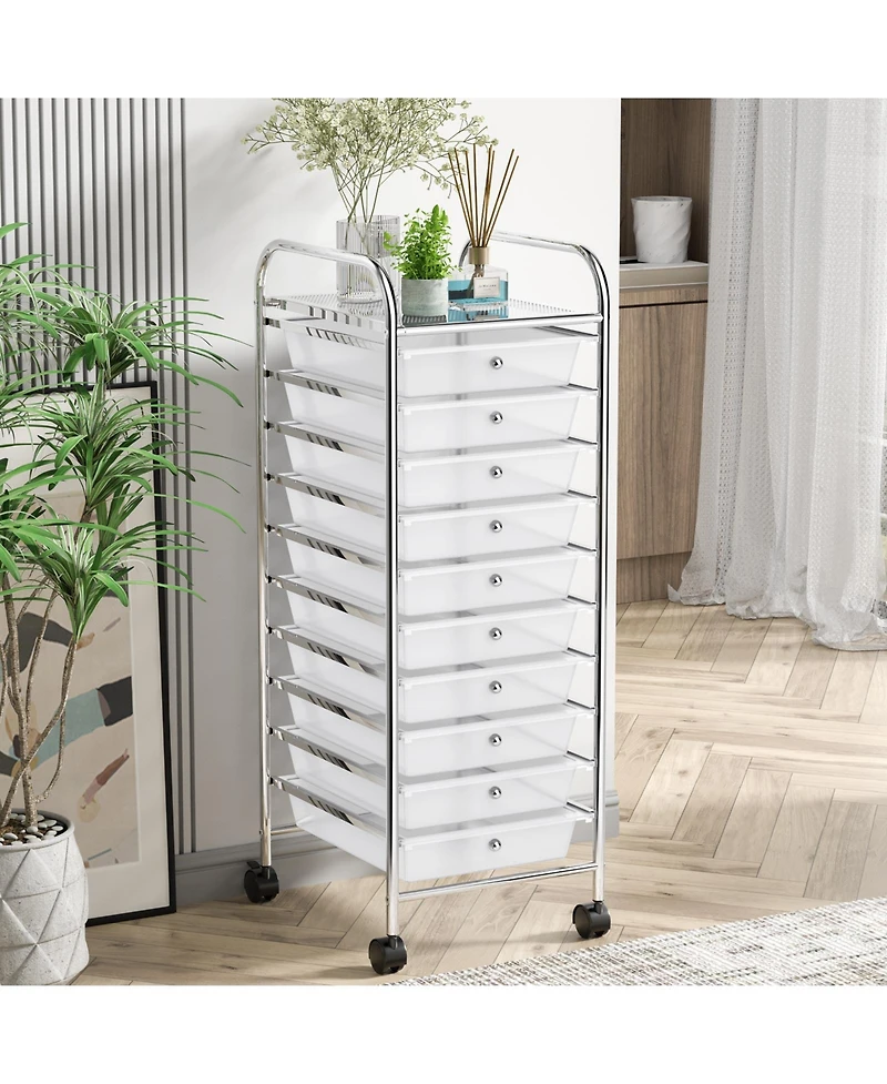 Sugift Ten Drawer Rolling Storage Cart Organizer with Universal Casters